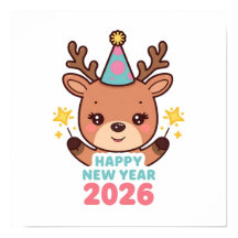 schattig helder rendier nieuwjaars poster 2026