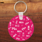 Schattig Helder Roze Word Art Cloud Hartnaam Custo Sleutelhanger (Voorkant)
