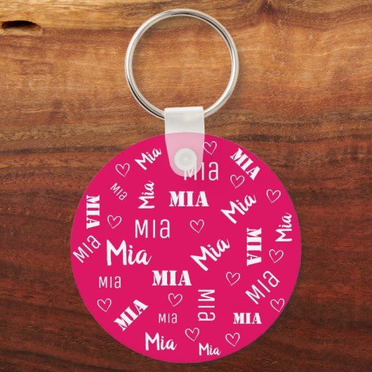 Schattig Helder Roze Word Art Cloud Hartnaam Custo Sleutelhanger (Voorkant)