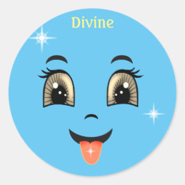 Schattig Hemels Blauw Gelukkig Gezicht Ronde Sticker