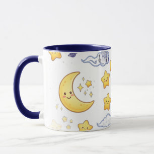 Schattig Hemels Maan- en Sterrenpatroon Blauw Twee Mok