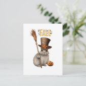 Schattig Herfst Konijntje met bezem Schattige Herf Feestdagenkaart (Staand voorkant)