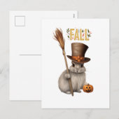 Schattig Herfst Konijntje met bezem Schattige Herf Feestdagenkaart (Voorkant / Achterkant)