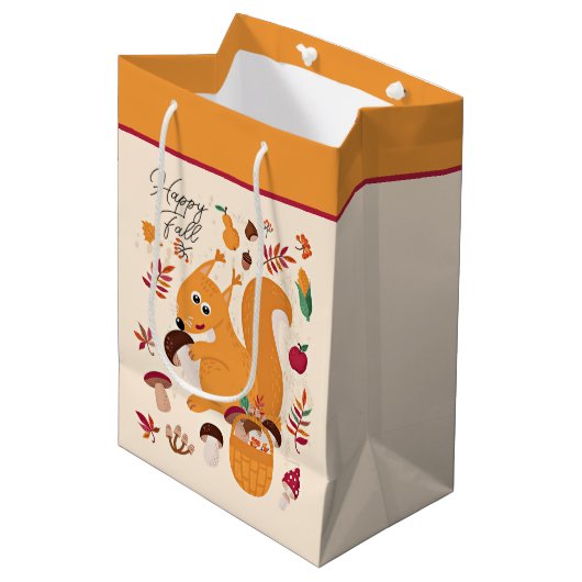 Schattig herfsteekhoorn met aangepaste tekst medium cadeauzakje (Voorkant Gekanteld)