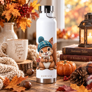 Schattig herfsteekhoorntje met geruite hoed – Wood Waterfles
