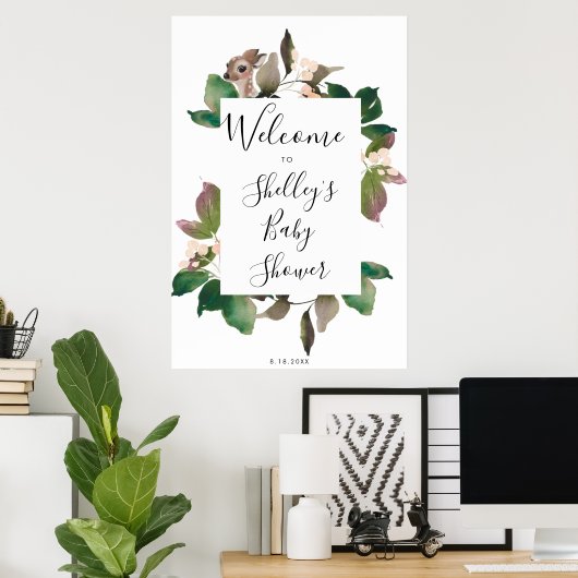 schattig hert floral baby shower welkomstteken poster (Thuiskantoor)