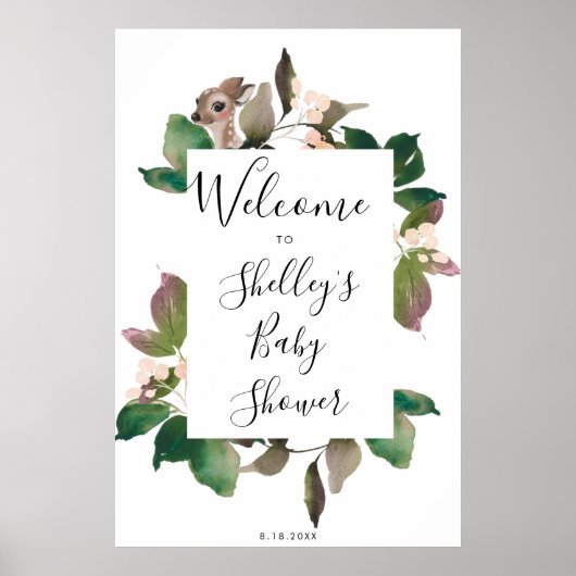 schattig hert floral baby shower welkomstteken poster (Voorkant)