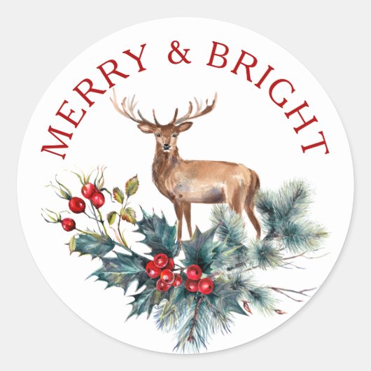Schattig hert & kerst holly krans ronde sticker (Voorkant)
