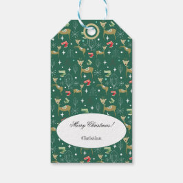 Schattig hert met kerstbomen en sneeuwvlokken cadeaulabel