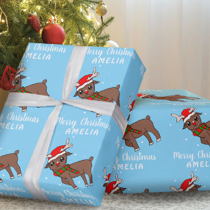 Schattig hert met kerstmanhoed voor kinderen cadeaupapier
