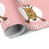 Schattig hert roze kerst kind naam cadeaupapier (Rol Hoek)