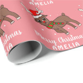 Schattig Herten met Santa Hat Roze Kinder Cadeaupapier (Rol Hoek)