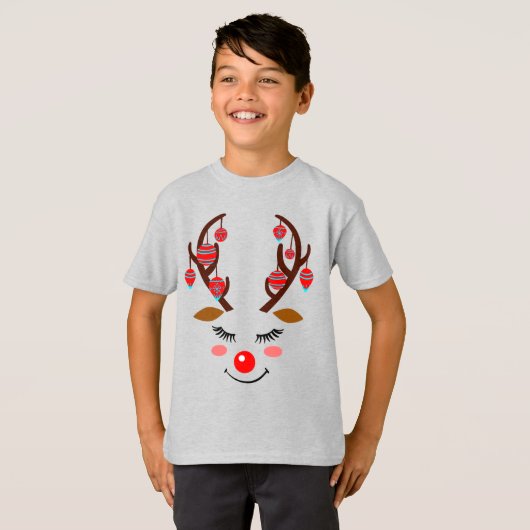 Schattig Hertengezicht met Ornamenten op Antlers K T-shirt (Voorkant volledig)