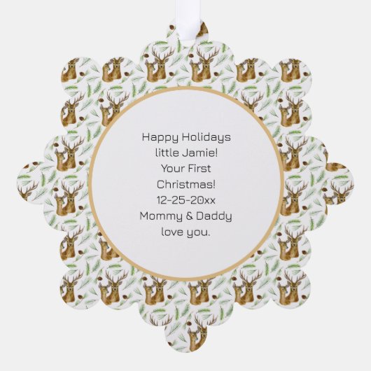 Schattig hertenpatroon Baby's eerste kerstfoto Ornament Kaart (Achterkant)