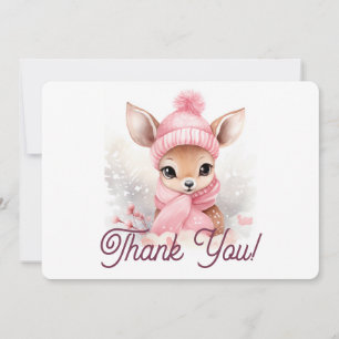 Schattig hertje roze hoed sjaal winter wonderland  bedankkaart
