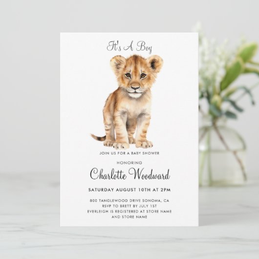 Schattig het is een jongensleeuwenwelp uitnodiging (Staand voorkant)