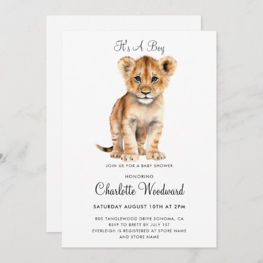 Schattig het is een jongensleeuwenwelp uitnodiging (Voorkant / Achterkant)