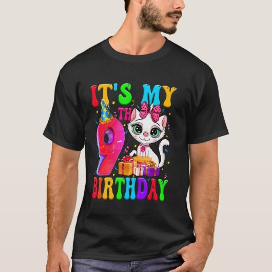 Schattig Het Is Mijn 9e Verjaardag 9 Jaar Oude Kat T-shirt (Voorkant)