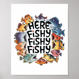 Schattig Hier-vissen Grappig Vissen Liefhebber Kin Poster