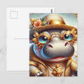 Schattig Hippo in Gold Bling Briefkaart (Voorkant / Achterkant)