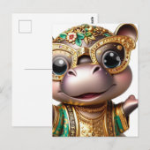 Schattig Hippo in Goud Briefkaart (Voorkant / Achterkant)