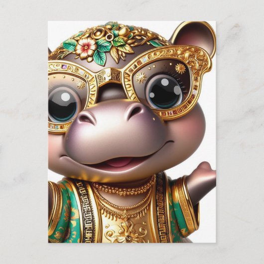 Schattig Hippo in Goud Briefkaart (Voorkant)