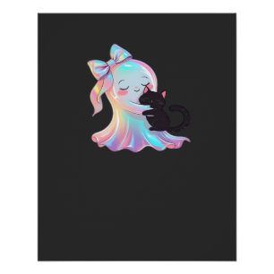 Schattig holografisch spook knuffelende zwarte kat perfect poster