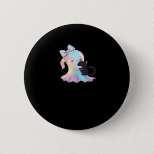 Schattig holografisch spook knuffelende zwarte kat ronde button 5,7 cm