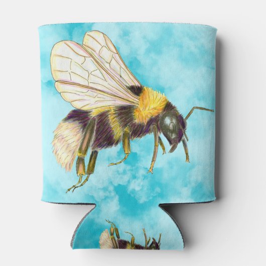  schattig hommel illustratie op wolken blikjeskoeler (Achterkant)