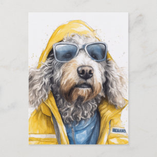 Schattig Hond in een gele regenjas Briefkaart