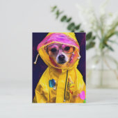 Schattig Hond in een Gele Regenjas Briefkaart (Staand voorkant)