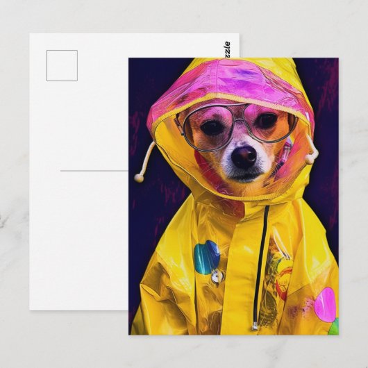 Schattig Hond in een Gele Regenjas Briefkaart (Voorkant / Achterkant)