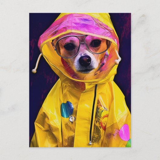 Schattig Hond in een Gele Regenjas Briefkaart (Voorkant)