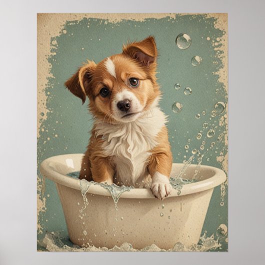 schattig hondenbad poster (Voorkant)