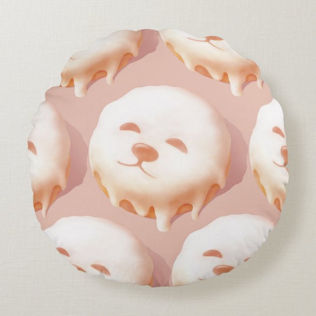 Schattig hondengezicht donut rond kussen (Voorkant)