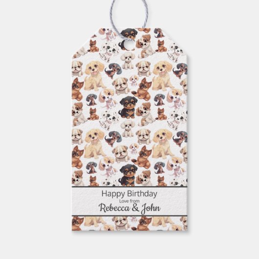 Schattig Hondenpatroon Verjaardag Cadeaulabel (Voorkant)