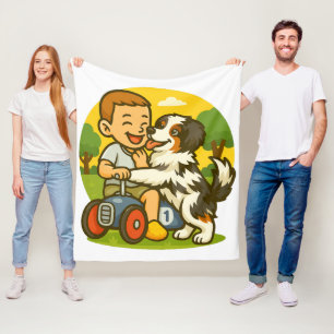 Schattig Hondje en Kind Speeltijd Fleece Deken