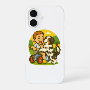 Schattig Hondje en Kind Speeltijd iPhone 16 Hoesje