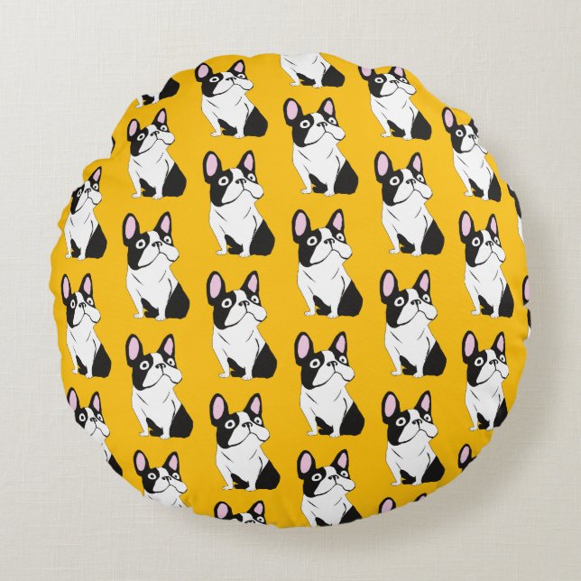 Schattig hondje, geel rond kussen (Voorkant)