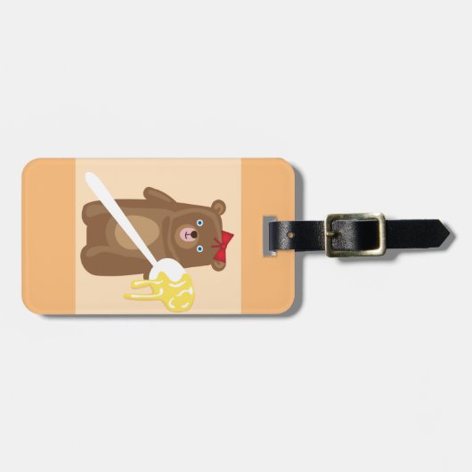 Schattig Honing Beer met lepel en rode strik Bagagelabel (Voorkant horizontaal)