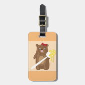 Schattig Honing Beer met lepel en rode strik Bagagelabel (Voorkant verticaal)