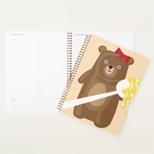 Schattig Honing Beer met lepel en rode strik Planner