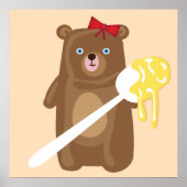 Schattig Honing Beer met lepel en rode strik Poster (Voorkant)