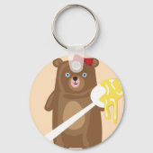 Schattig Honing Beer met lepel en rode strik Sleutelhanger (Voorkant)