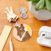 Schattig Honing Beer met lepel en rode strik Sleutelhanger