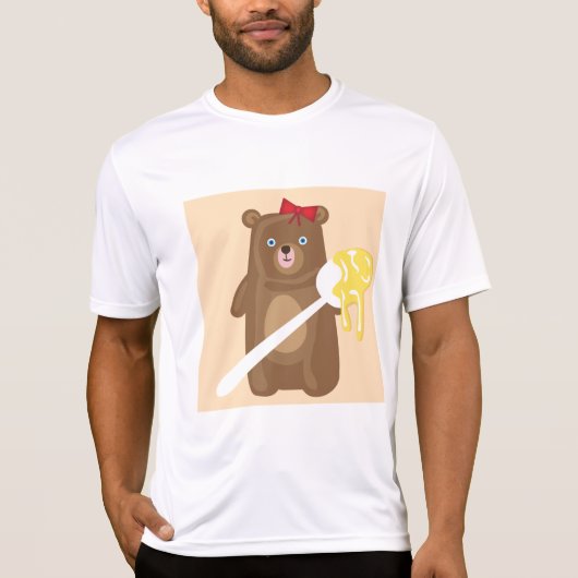 Schattig Honing Beer met lepel en rode strik T-shirt (Voorkant)