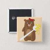 Schattig Honing Beer met lepel en rode strik Vierkante Button 5,1 Cm (Voorkant /achterkant)