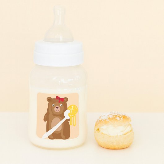 Schattig Honing Beer met lepel en rode strik Vierkante Sticker