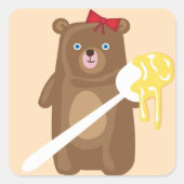 Schattig Honing Beer met lepel en rode strik Vierkante Sticker (Voorkant)