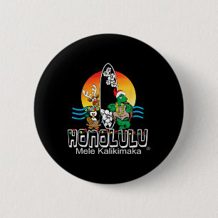 Schattig Honolulu Oahu Hawaii Eiland Surfen Kerstm Ronde Button 5,7 Cm